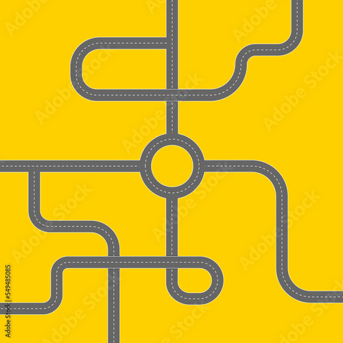 Roads. Transport interchange. Road junction. Highways, roads, and crossroads top view. Vector illustration.