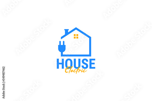 Flat house and plug logo design vector template illustration