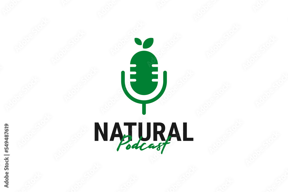 Leaf and microphone icon for podcast logo design vector template illustration Leaf and microphone icon for podcast logo design vector template illustration