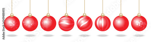 Collection of red Christmas ball set for decoration isolated on white background. 