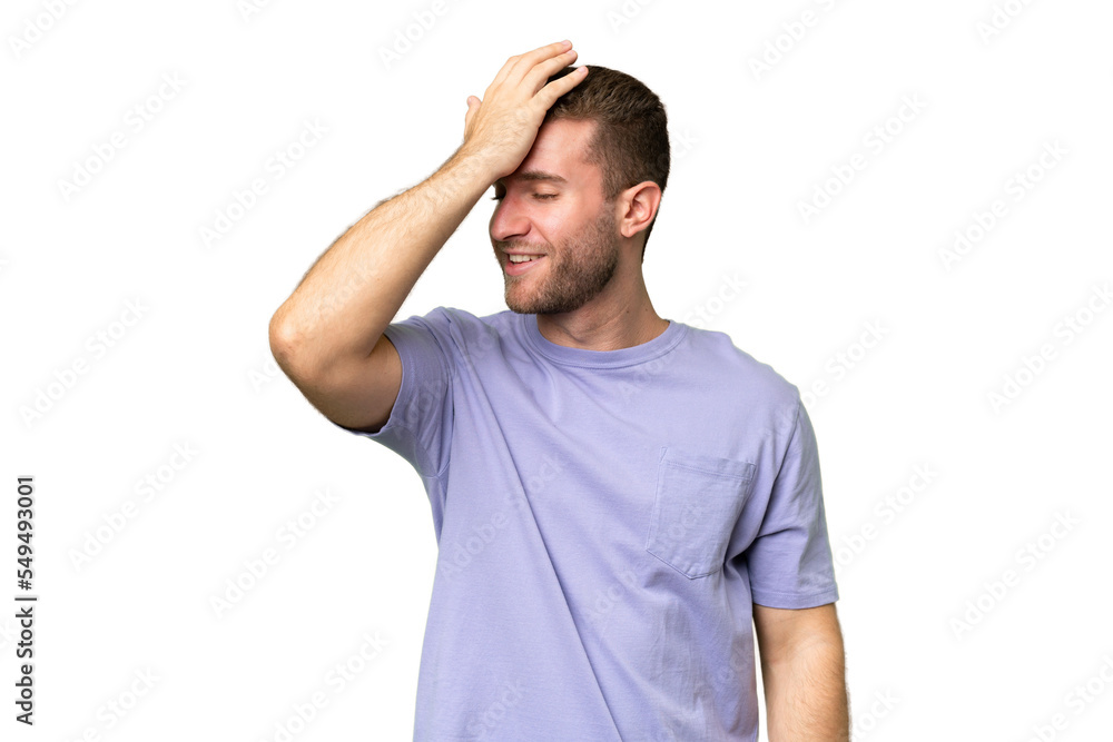 Young handsome caucasian man isolated on green chroma background has realized something and intending the solution Young handsome caucasian man isolated on green chroma background has realized something and intending the solution