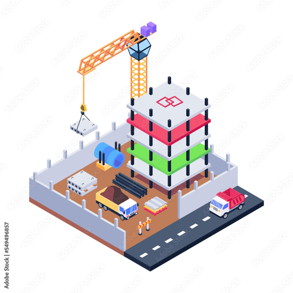 Download this amazing isometric illustration of construction building 