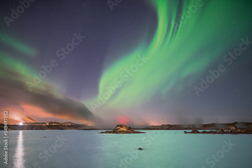 Aurora borealis over the blue lagoon
