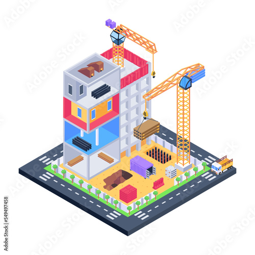 Download this amazing isometric illustration of construction building 