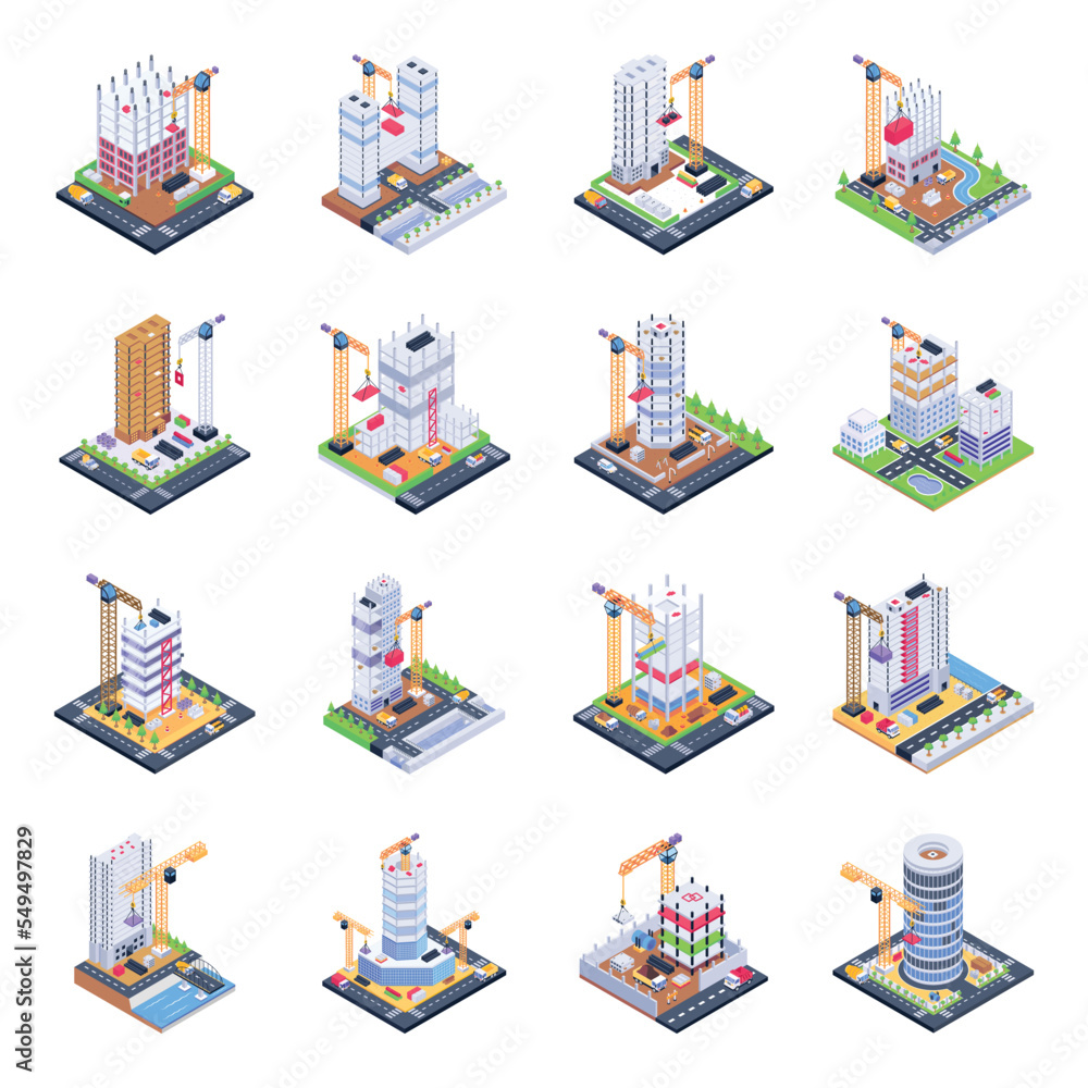 Set of Construction Isometric Illustrations
