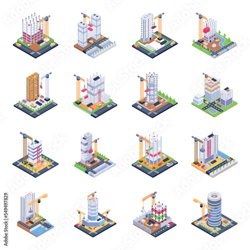Set of Construction Isometric Illustrations 