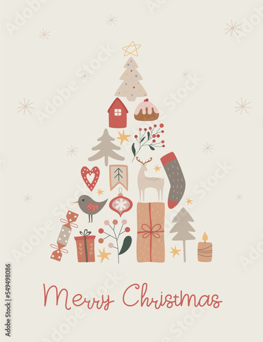 Hygge Merry Christmas card, Christmas tree, Winter stuff