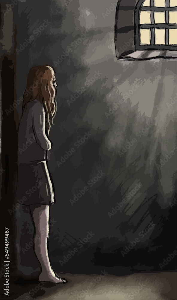 A lonely girl stands in a dark room. The concept of loneliness in adolescence, depression