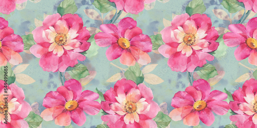 floral watercolor seamless pattern, abstract botanical background