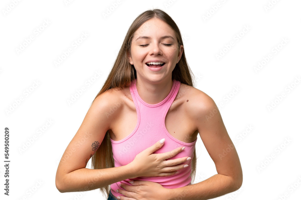 Young beautiful blonde woman over isolated background smiling a lot Young beautiful blonde woman over isolated background smiling a lot
