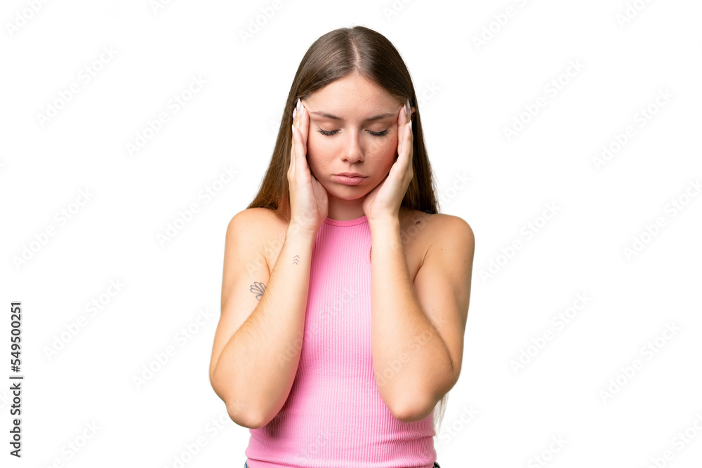 Young beautiful blonde woman over isolated background with headache Young beautiful blonde woman over isolated background with headache