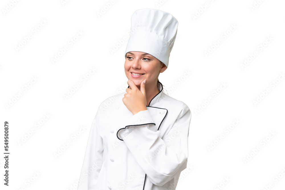 Chef woman over isolated background