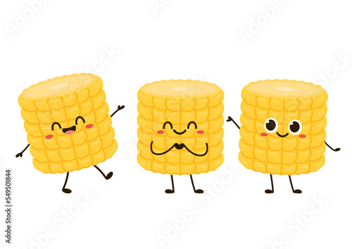 Corn cartoon vector. Cute vegetable vector character isolated on white. Corn mascot.