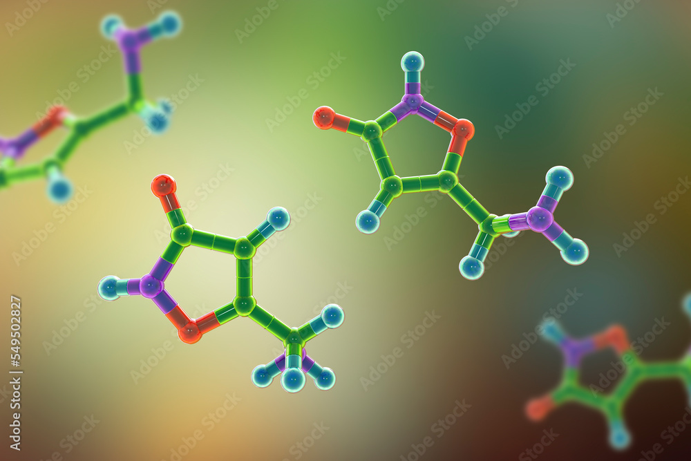 Muscimol molecule, 3D illustration Muscimol molecule, 3D illustration