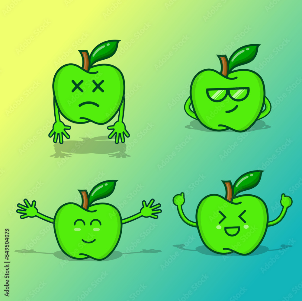 Green Apple Character Isolated Design EPS Vector Cartoon Style Green Apple Character Isolated Design EPS Vector Cartoon Style