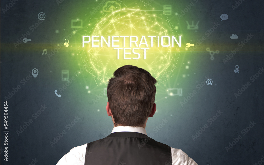 Rear view of a businessman, online security concept Rear view of a businessman, online security concept