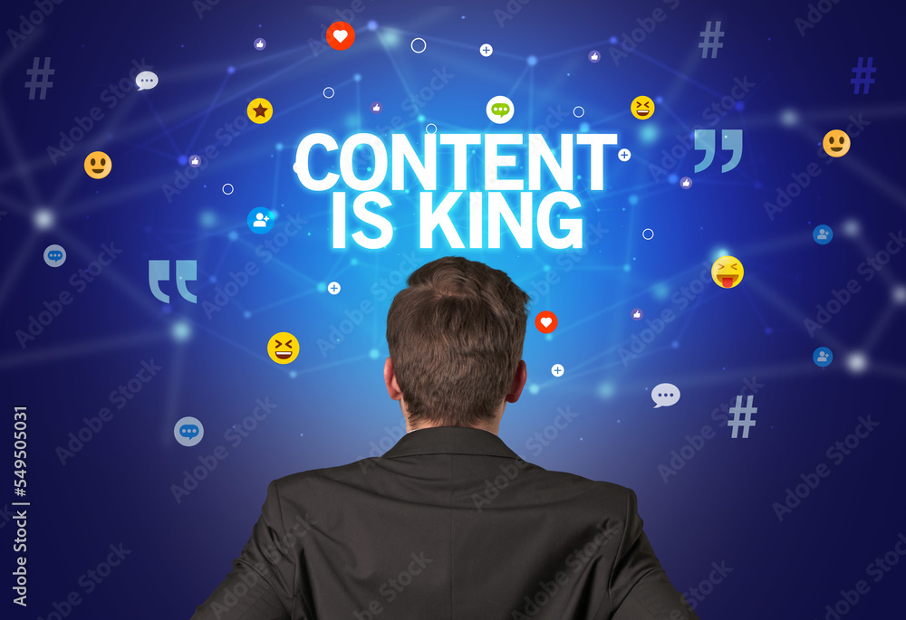 Rear view of a businessman, social media concept Rear view of a businessman, social media concept