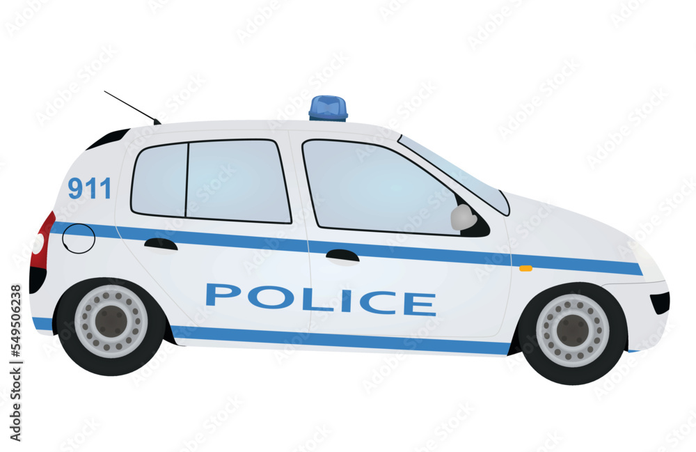 Blue and white police car. vector illustration Blue and white police car. vector illustration
