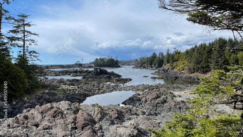 Beautiful view of the Pacific Ocean at the Ucluelet Lighthouse Loop on Vancouver Island, British Columbia, Canada photo