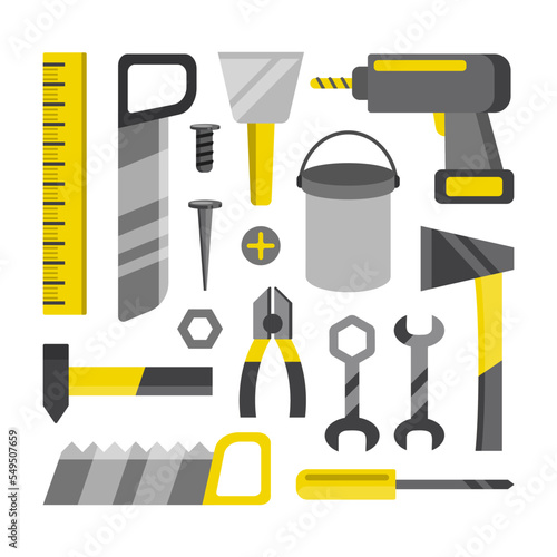 building tool,repairing instruments.Hand drawn flat simple graphics.set of construction tools