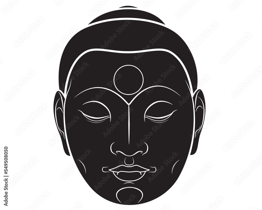 Black silhouette of Buddha face isolated on white. Esoteric vintage vector illustration. Indian, Buddhist, spiritual art. Black silhouette of Buddha face isolated on white. Esoteric vintage vector illustration. Indian, Buddhist, spiritual art.