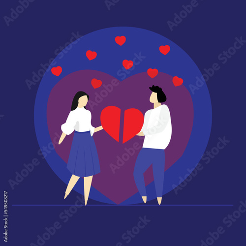 Couple connecting heart, young couple in love, valentine concept 