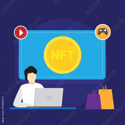 NFT Non Fungible Token Crypto art of converting into Digital Network, Inter connected digital files