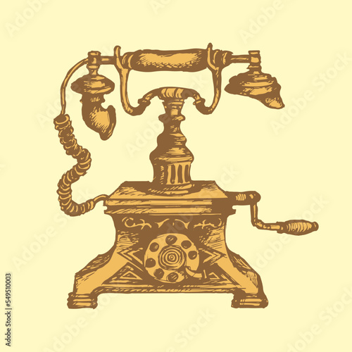 Phone in retro style. Ancient communicator. Sketch. Vector illustration