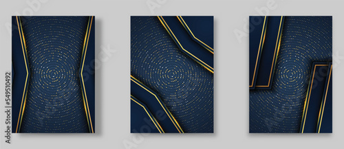 Technology cover background design set. Luxury, gold. Vector tech backdrop for business layout, digital certificate, formal brochure template, network