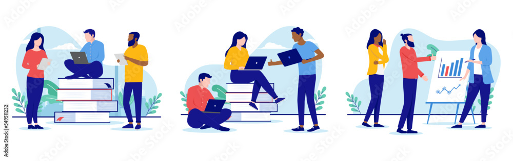 Teamwork collection - Set of vector illustrations of people working in teams on white background Teamwork collection - Set of vector illustrations of people working in teams on white background