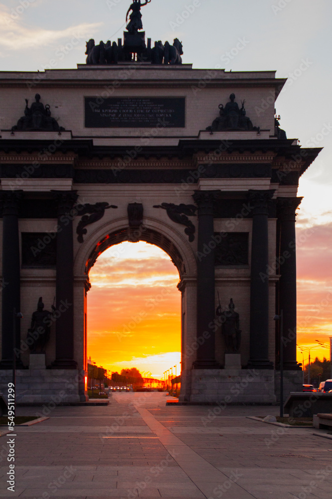 Triumphal Gate at sunset in Moscow