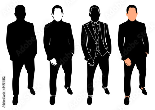 Business men silhouette standing, fashion male silhouette in a stylish suit, isolated vector