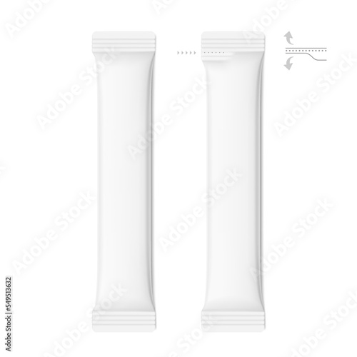 Blank stick pack mockups. Front view. Vector illustration isolated on white background. Can be use for food, medicine, cosmetic and etc. EPS10.	
