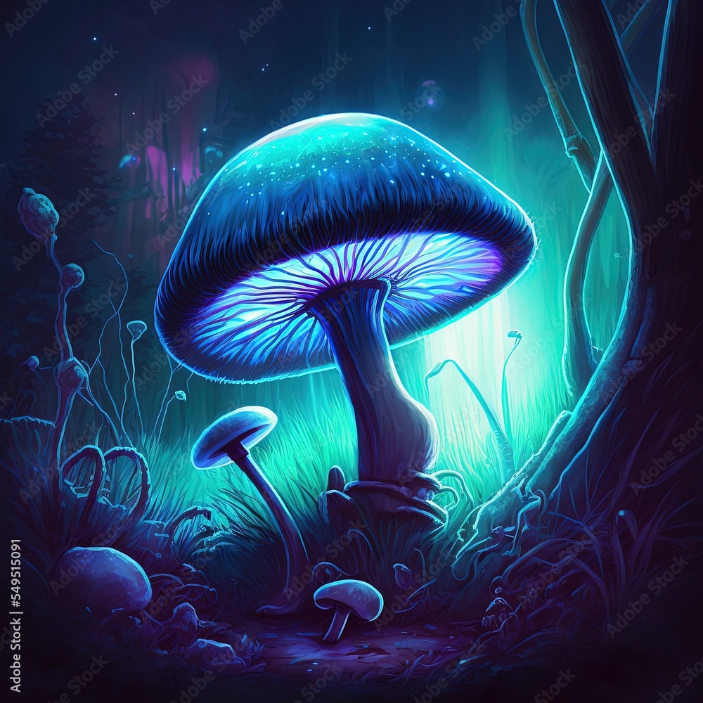 Bioluminescent mushrooms, magic mushrooms Stock Illustration Adobe Stock