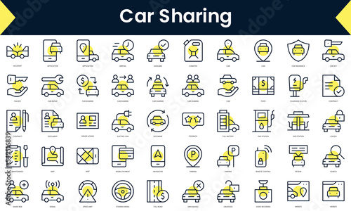 Canvas Print Set of thin line car sharing Icons