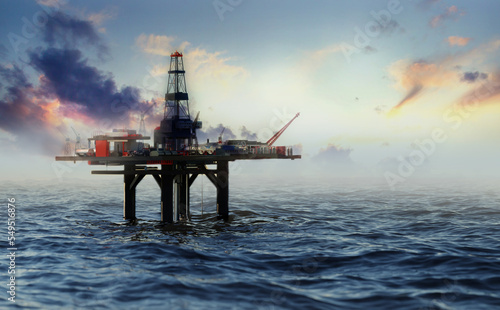 Oil platform in the sea at sunset. Oil mining  concept © IRStone