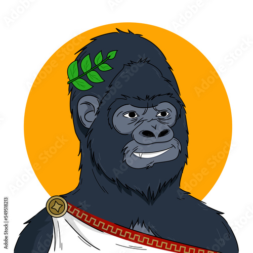 Gorilla in the costume of Julius Caesar NFT concept. Vector illustration