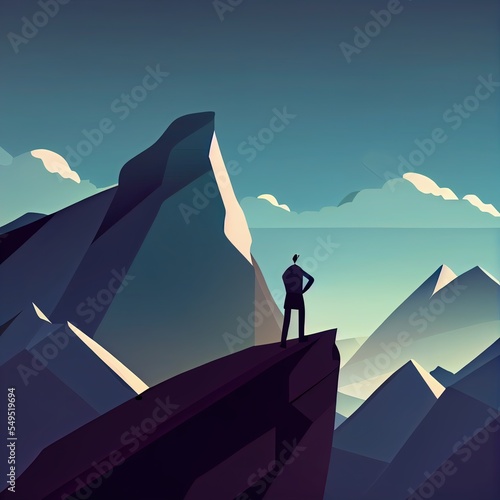 Businessman standing on mountain top