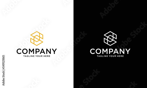 Initial S monogram. S box logo. Delivery logo. S letter in hexagon