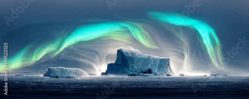 iceberg with northern lights dreamy winter landscape.