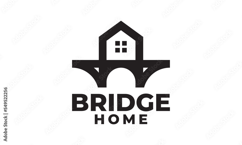 bridge house vector logo design. real estate construction, development icon symbol.