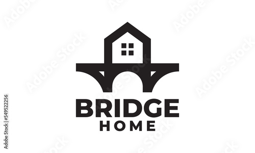 bridge house vector logo design. real estate construction, development icon symbol.