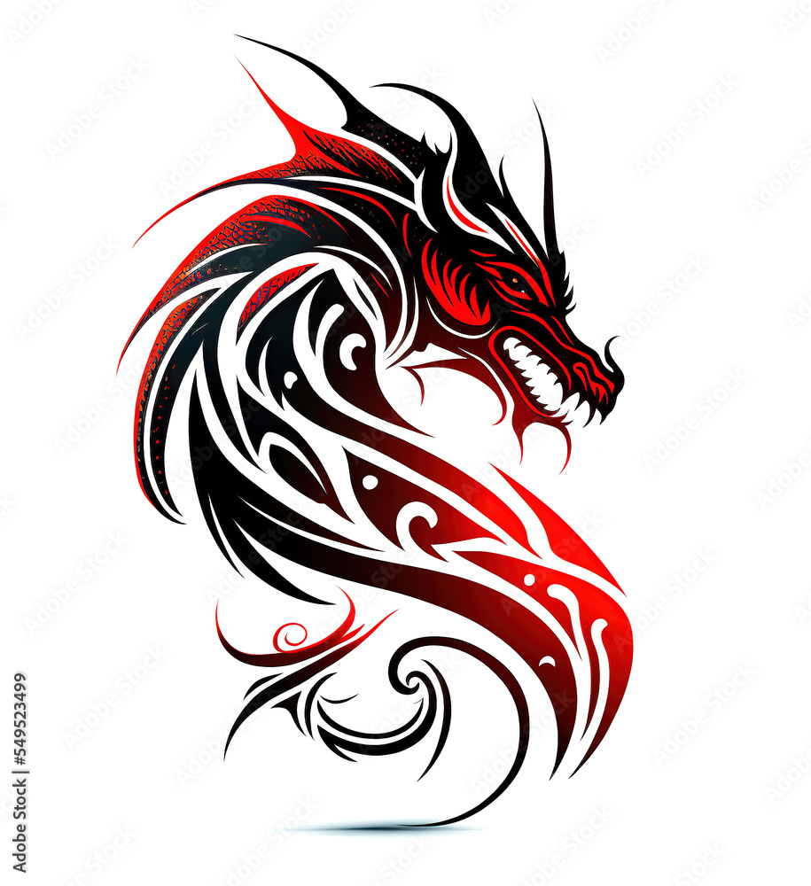 Obraz premium a black and red dragon tattoo design on a white background