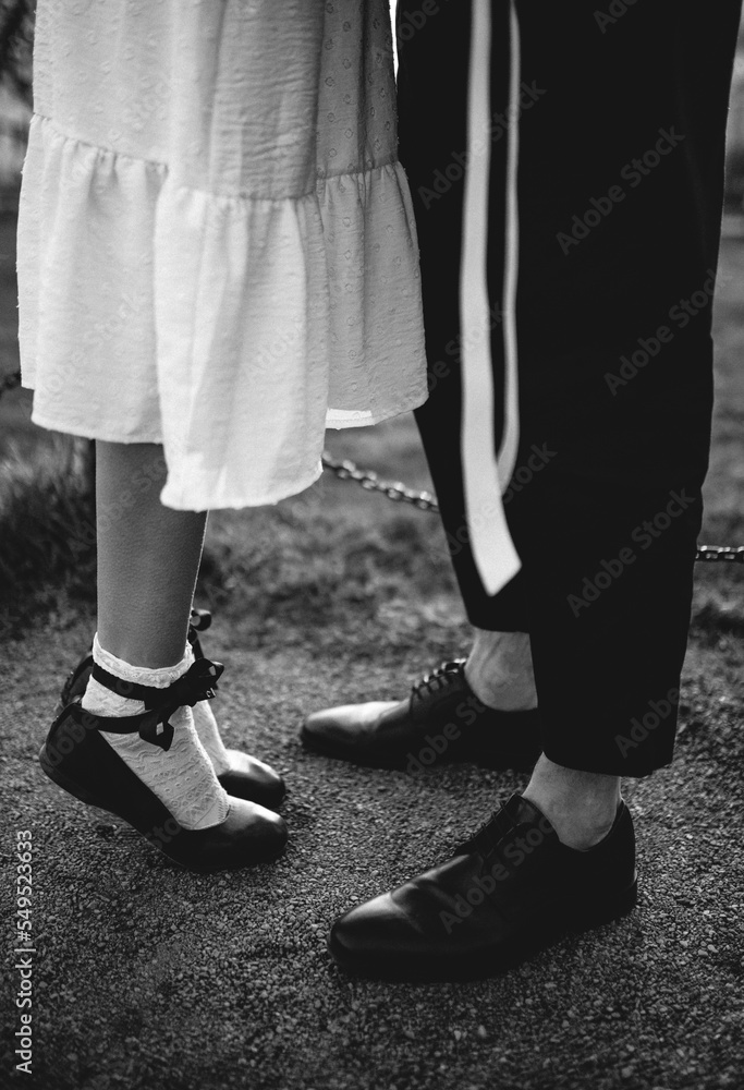 bride and groom walking on the street