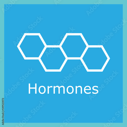 Hexagons colored vector hormones icon on blue background. Vector