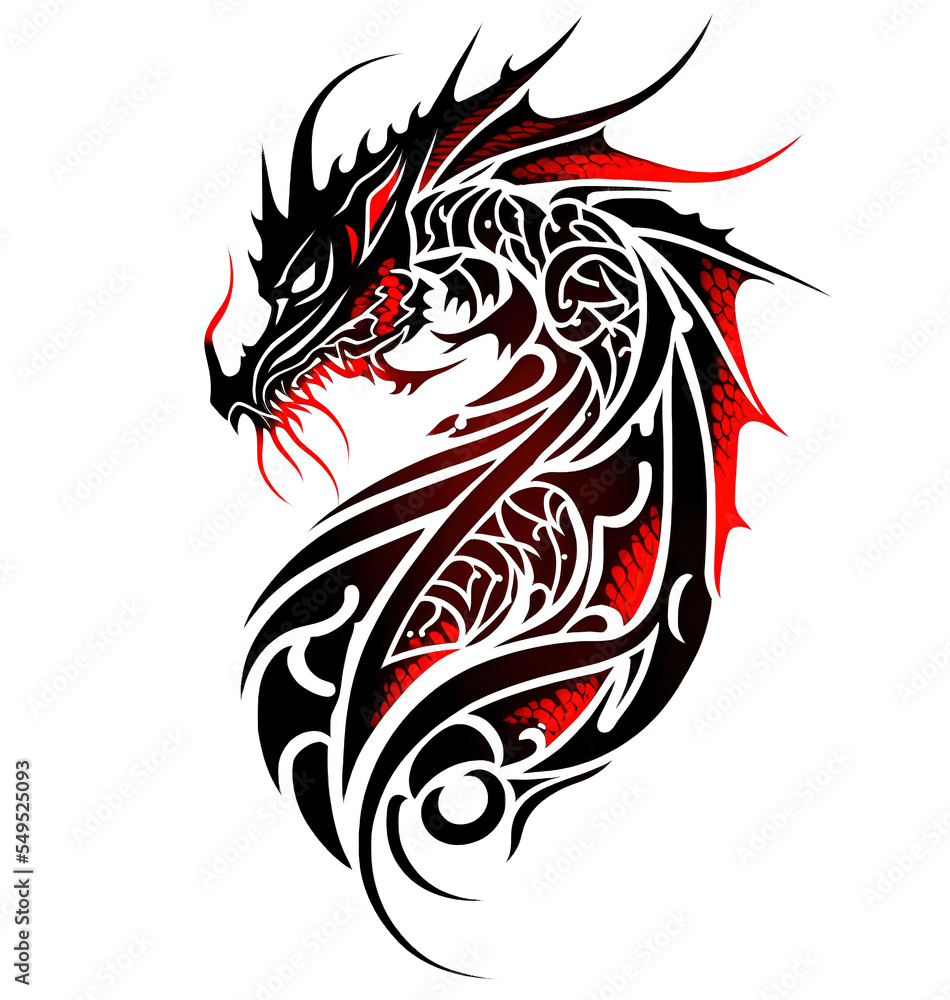 Fototapeta premium a black and red dragon tattoo design on a white background