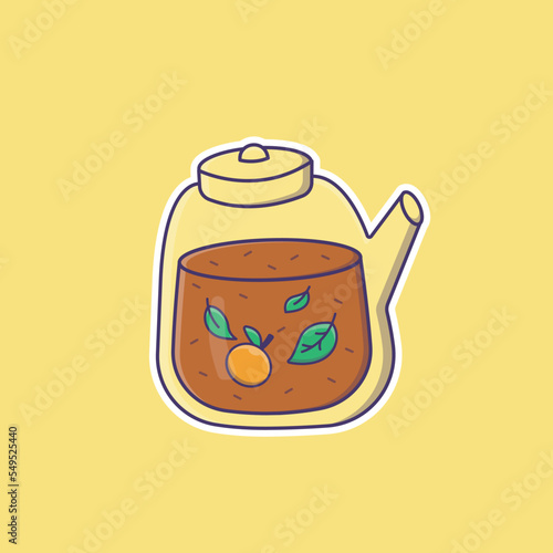 Cute cartoon tea with mandarin in vector illustration. Isolated drink vector. Flat cartoon style