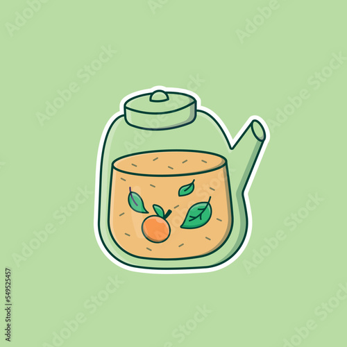 Cute cartoon tea with mandarin in vector illustration. Isolated drink vector. Flat cartoon style