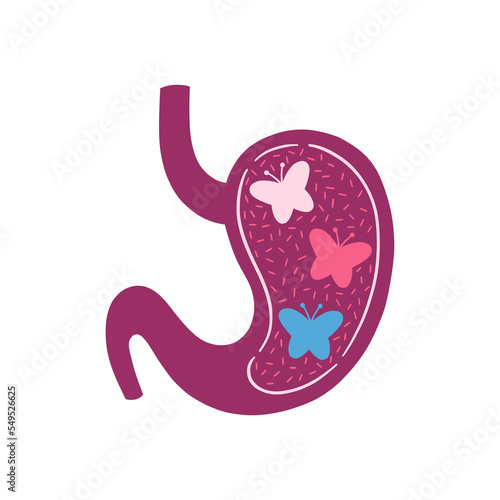 Butterflies in stomach vector clipart. Valentine’s day illustration. Romantic feelings or love symbol concept. Perfect for greeting cards.