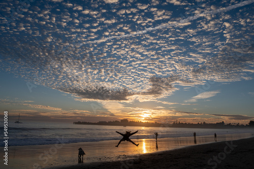 sunset jump on the beach
